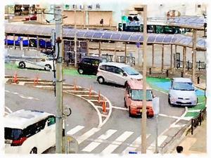 イラスト：朝の駅前ロータリーの渋滞