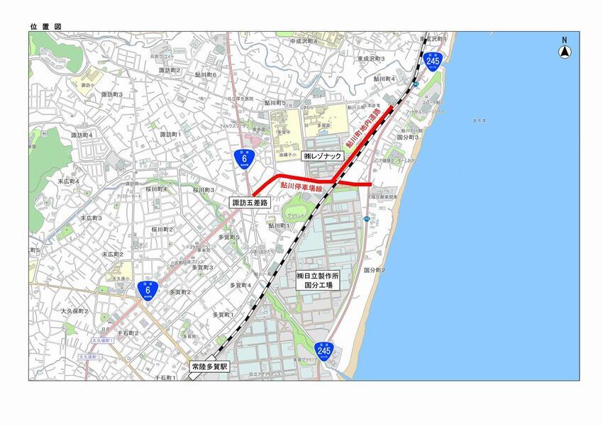 地図：鮎川停車場線、鮎川町地内道路　位置図