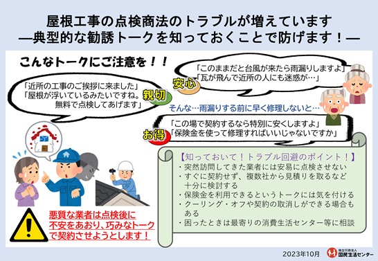 イラスト：屋根工事の点検商法のトラブルが増えています