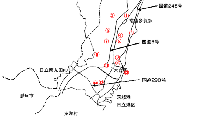 日立市南部の地図と南部クールスポットのリンク