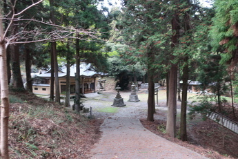 裏道から見える神社の写真