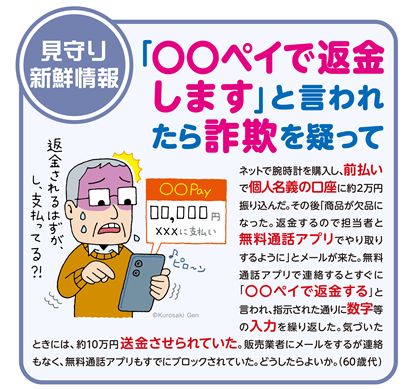 イラスト：「○○ペイで返金します」と言われたら詐欺を疑って