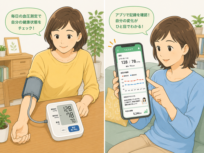 血圧測定とアプリ記録のイメージ画像