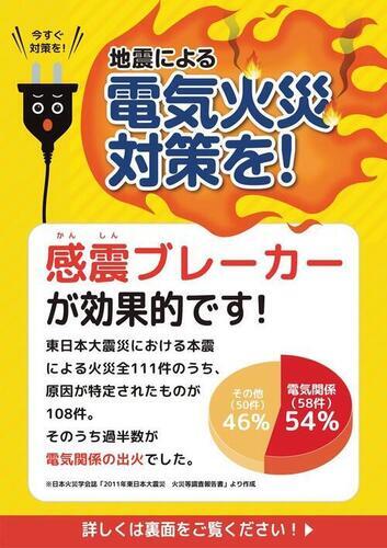 地震による電気火災対策を！