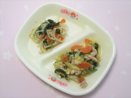 写真：キャベツと豚肉のみそ炒めと辛子あえ