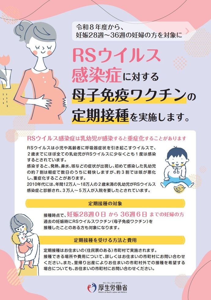 厚生労働省 RSウイルス感染症母子免疫ワクチンリーフレット 表