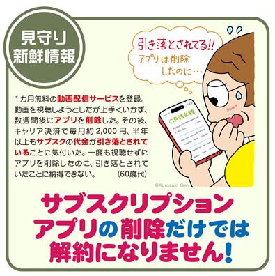 イラスト:サブスクリプションアプリの削除だけでは解約になりません!
