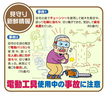 イラスト:電動工具使用中の事故に注意